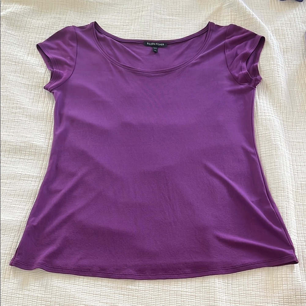 Eileen Fisher Fig Purple Silk Stretch Jersey Tee XS